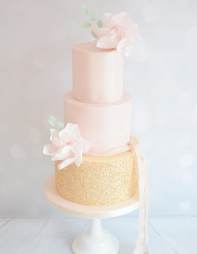 Wedding Cake - Rose gold and blush pink with sugar blooms