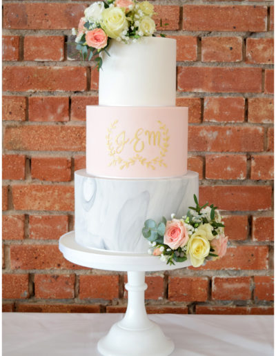 Wedding Cake Marble & Monogram at The Green Weddings In Cornwall - Fresh floral accents