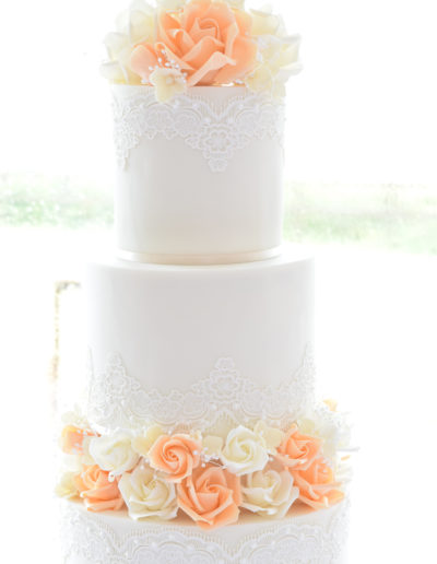 Wedding Cake - Sugar Floral Garland & Lace @ Ocean Kave