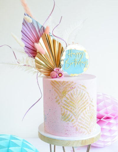 Celebration Cake - Boho birthday cake with dried blooms and cake topper